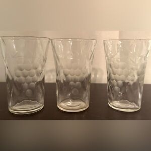 3 Vintage, mid century, grape engraved shot glasses.